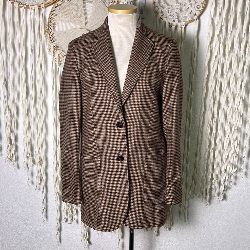 J. McLaughlin Wool Blend Mercia Brown Houndstooth Blazer Jacket Size 6